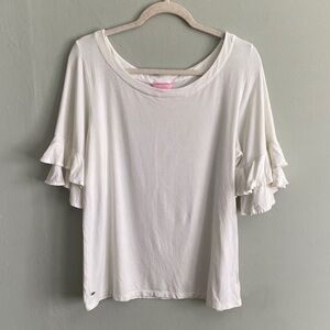 Lilly Pulitzer Women’s White Ruffle Sleeve Blouse Size XL